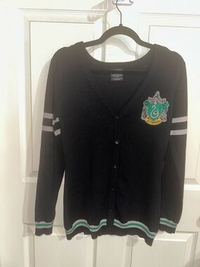 Warner Bros. Harry Potter Slytherin Black V-Neck button Cardigan Sweater S fall